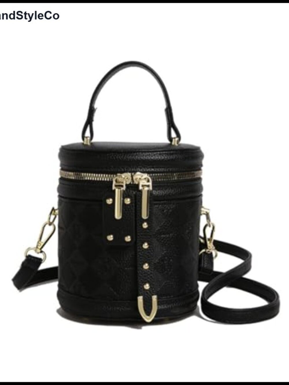 Small Quilted Cylinder Crossbody Bucket Bag Vegan Leather 3-Way Purse